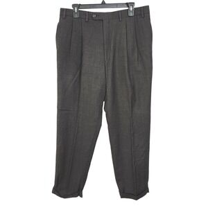 Lauren Ralph Lauren 100% Wool Pleated Dress Pants 34x29 Brown Cuffed Trousers